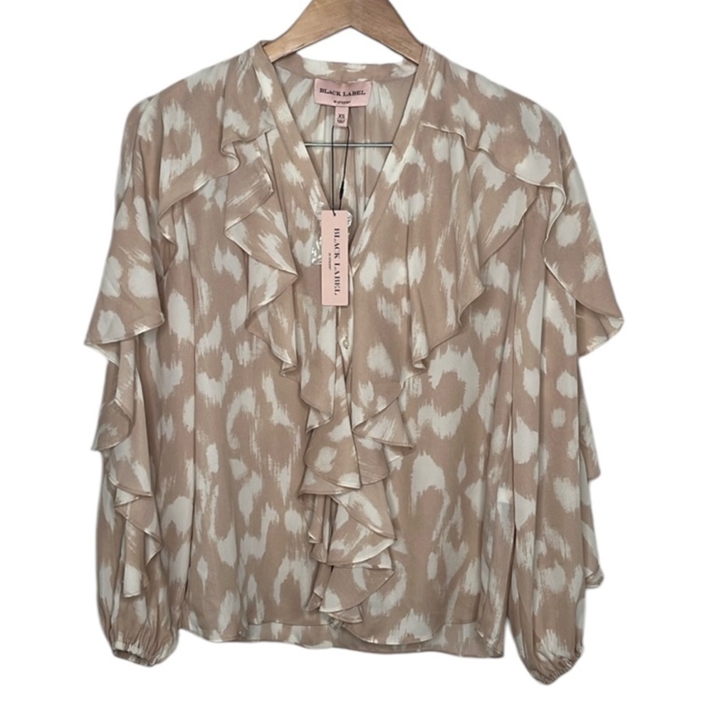 New Black Label by Chico's Pink Ruffled Button Long Sleeve Blouse Women Size XS